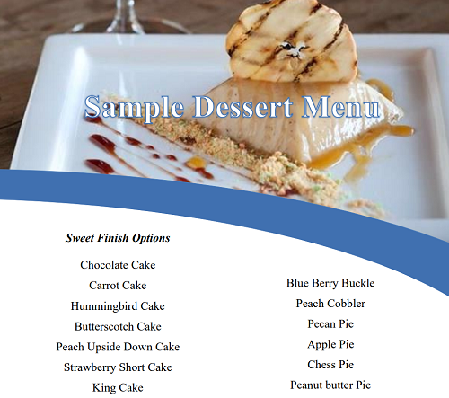 sample menu - dessert
